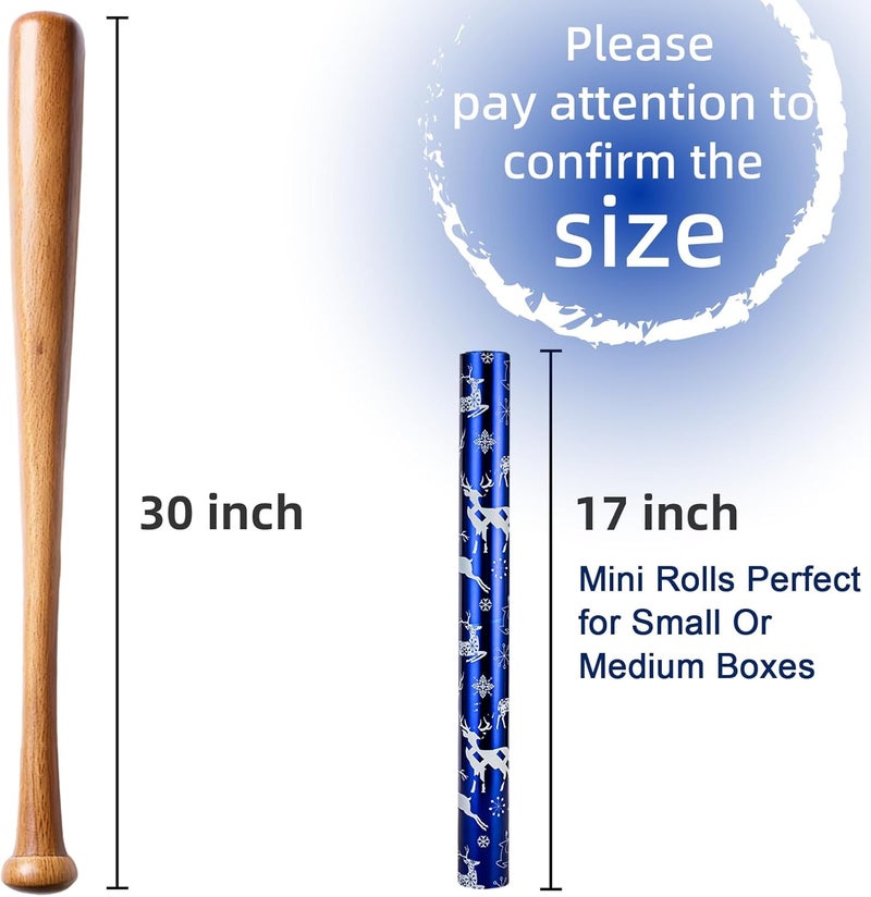MAYPLUSS Christmas Wrapping Paper Roll - Mini Roll - 17.3 Inch X 32.8 Feet - Christmas Blue Elk Design (47.3 sq.ft.ttl) - Image 4